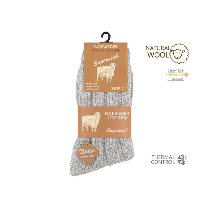 2 paar Noorse wollen sokken Unisex Grijs mix