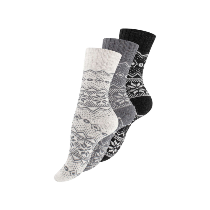 3 paar Noorse wollen sokken Hygge Gemixt Zwart/Grijs/Wit