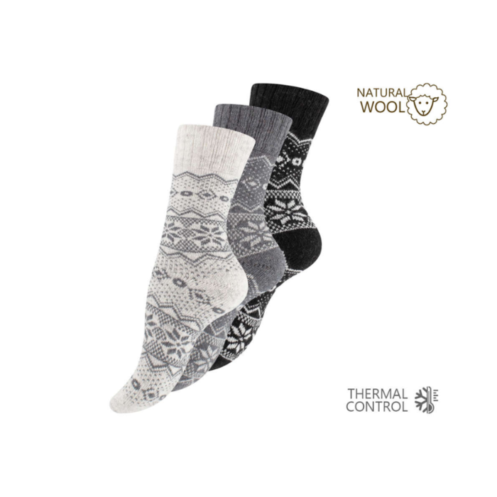 3 paar Noorse wollen sokken Hygge Gemixt Zwart/Grijs/Wit