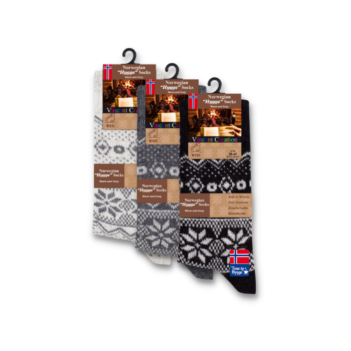 3 paar Noorse wollen sokken Hygge Gemixt Zwart/Grijs/Wit