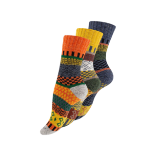 3 paar Noorse wollen sokken Hygge Gemixt Blauw/Geel/Oranje