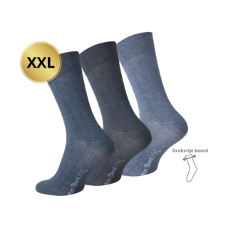 3 paar  XXL Herensokken Drukvrije boord Jeansblauw-mix