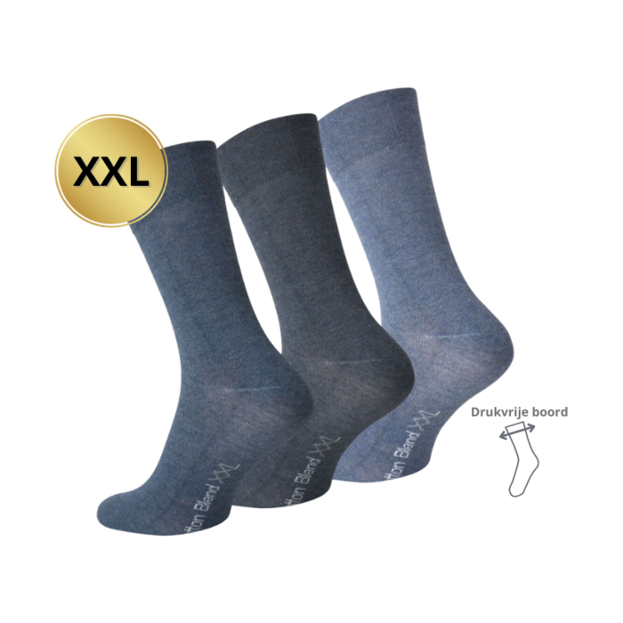 3 paar  XXL Herensokken Drukvrije boord Jeansblauw-mix