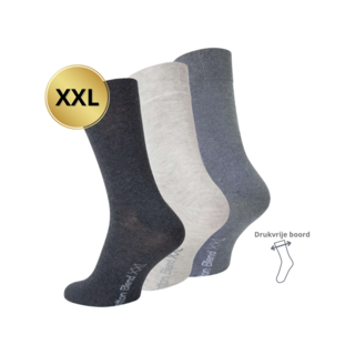 3 paar  XXL Herensokken Drukvrije boord Grijs mix