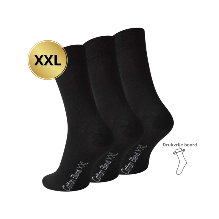 3 paar  XXL Herensokken Drukvrije boord Zwart