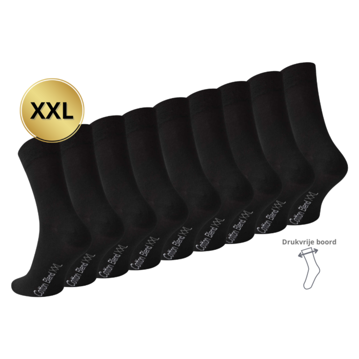 9 paar XXL Herensokken Drukvrije boord Zwart