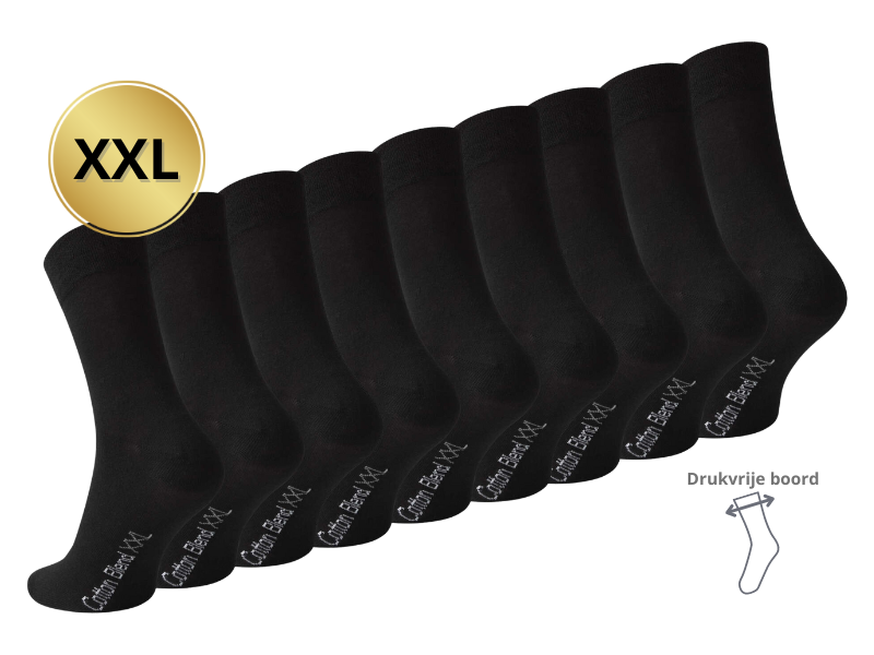 9 paar XXL Herensokken Drukvrije boord Zwart