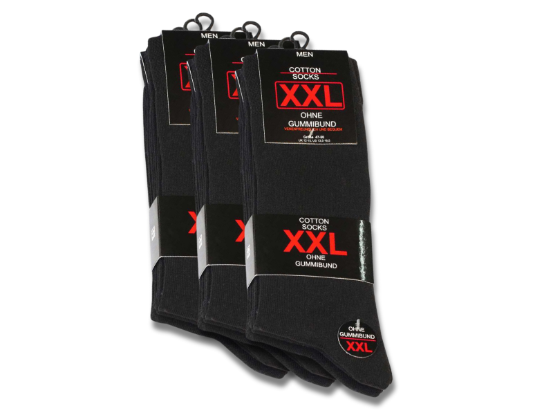 9 paar XXL Herensokken Drukvrije boord Zwart