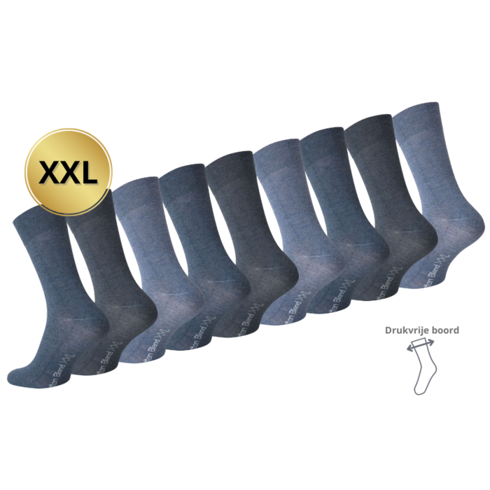 9 paar XXL Herensokken Drukvrije boord Jeansblauw mix