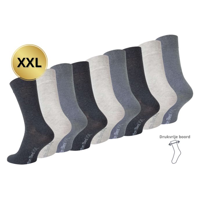 9 paar XXL Herensokken Drukvrije boord Grijs mix