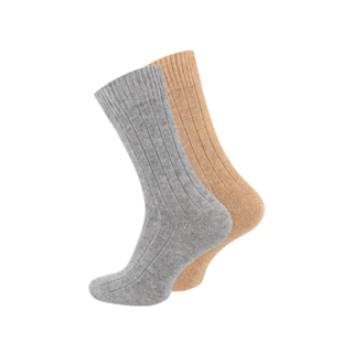 2 paar Wollen sokken met Alpacawol Fijn gebreid Unisex Grijs-Beige
