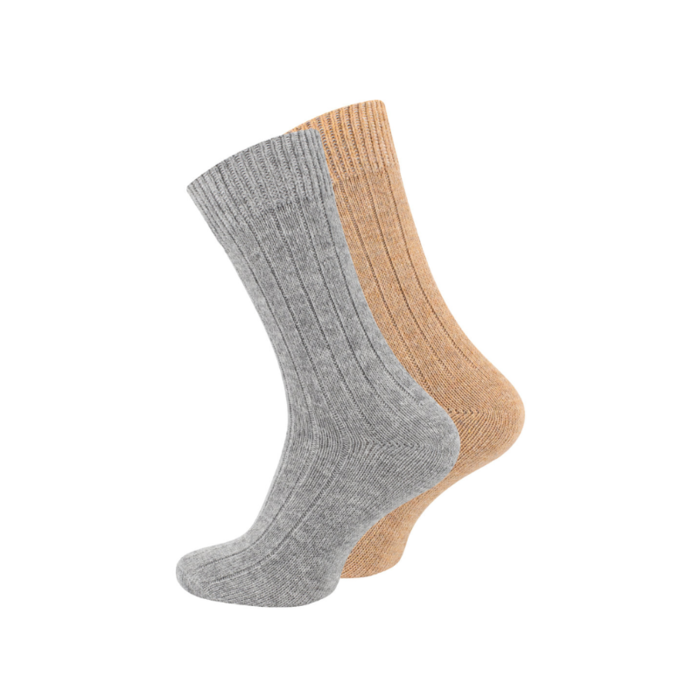 2 paar Wollen sokken met Alpacawol Fijn gebreid Unisex Grijs-Beige