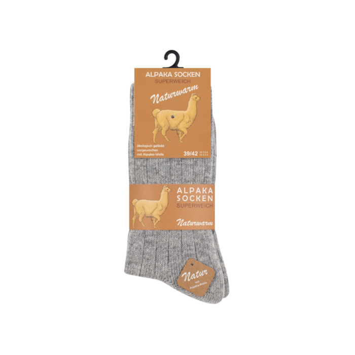 2 paar Wollen sokken met Alpacawol Fijn gebreid Unisex Grijs-Beige