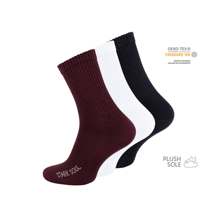 Sportsokken met badstof zool  Gekamd katoen  3-Pack  Marineblauw/Wit/Bordeauxrood