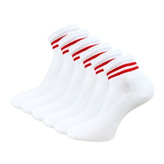 6 paar Badstof Quarter Sneakersokken Gestreept Wit-Rood