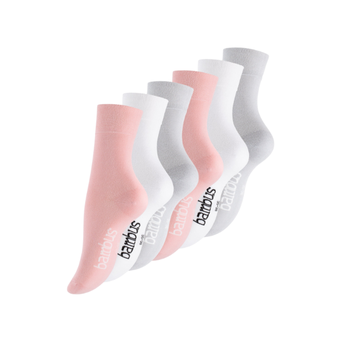 6 paar Bamboe sokken Naadloos Roze/Wit/Grijs