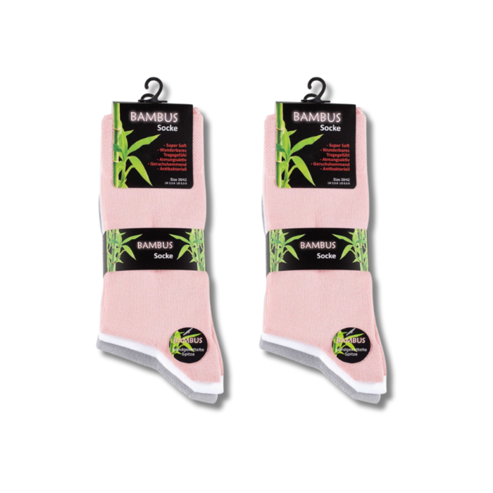 6 paar Bamboe sokken Naadloos Roze/Wit/Grijs