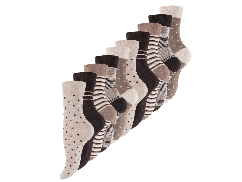 10 paar Damessokken Dots Stripes Bruin/Beige-mix