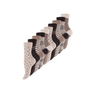10 paar Damessokken Dots Stripes Bruin/Beige-mix