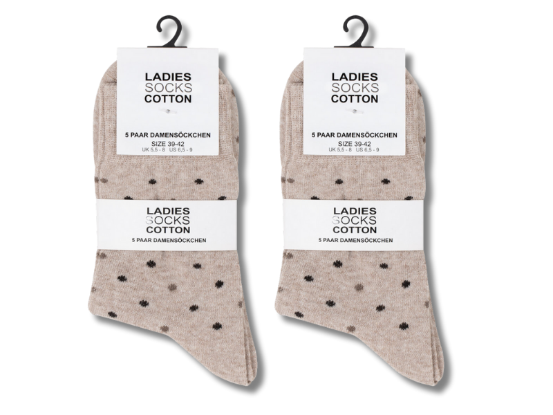 10 paar Damessokken Dots Stripes Bruin/Beige-mix