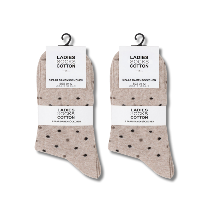 10 paar Damessokken Dots Stripes Bruin/Beige-mix