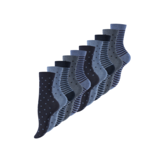 10 paar Damessokken Dots Stripes - Jeans/Blauw-mix