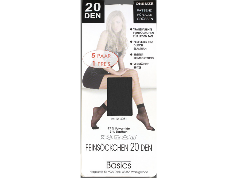 5 paar Dames panty sokjes 20 Denier Zwart