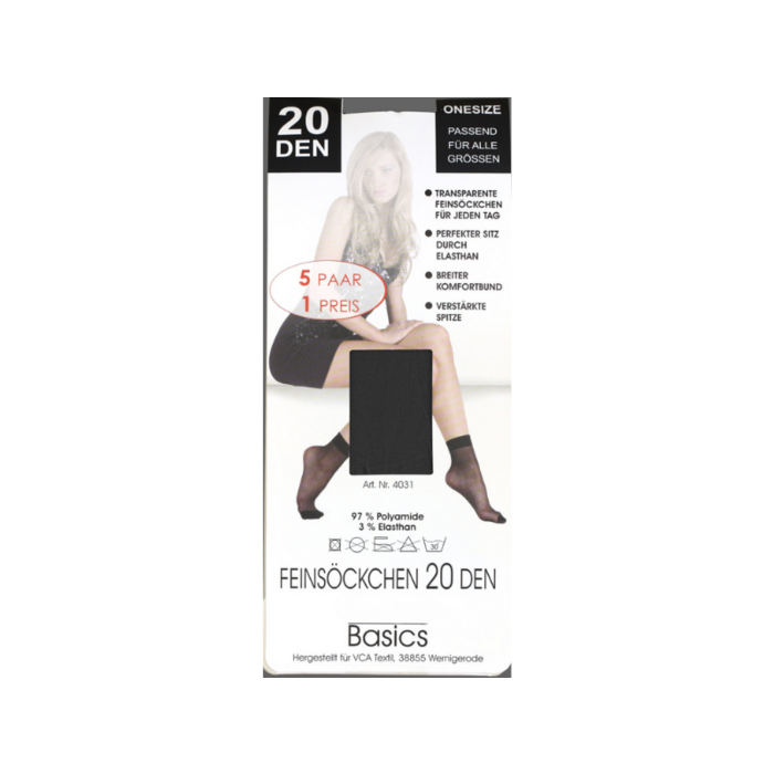 5 paar Dames panty sokjes 20 Denier Zwart