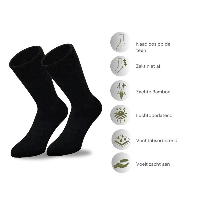 6 paar bamboe sokken naadloos zwart