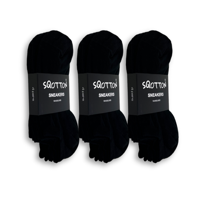 12 paar Katoenen sneakersokken Naadloos Zwart