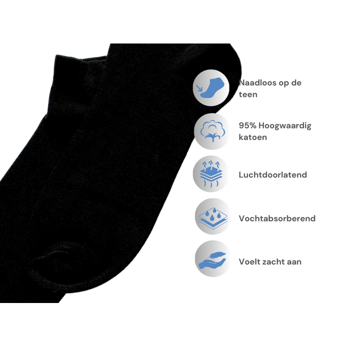 12 paar Katoenen sneakersokken Naadloos Zwart