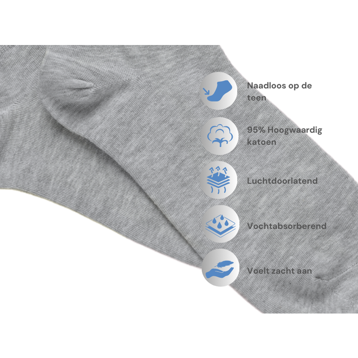 12 paar Katoenen sneakersokken Naadloos Grijs