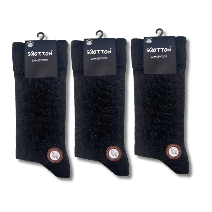 3 paar Lamswollen sokken Naadloos Gemêleerd Zwart