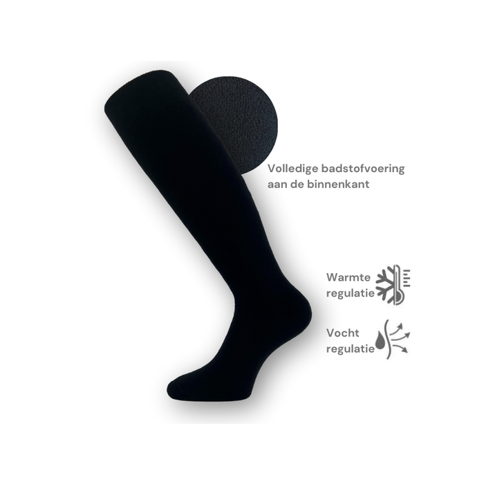 3 paar Kniekousen met Badstofvoering Naadloos Zwart