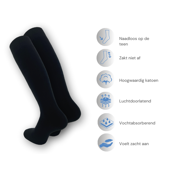 3 paar Kniekousen met Badstofvoering Naadloos Zwart