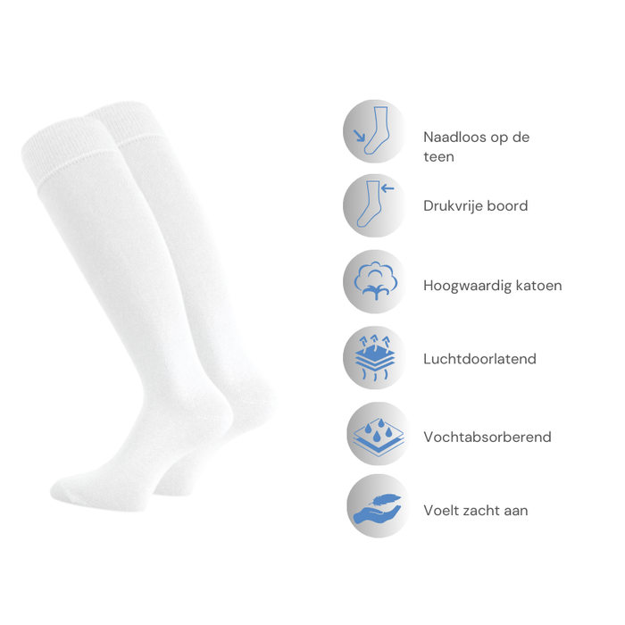 3 paar Katoenen kniekousen Naadloos Drukvrije boord Wit
