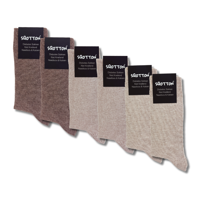 6 paar Katoenen Diabetessokken Drukvrije boord Naadloos Bruin/Beige mix