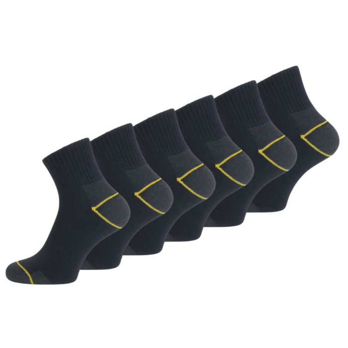 6 paar Quarter/Halfhoge Werksokken met gemêleerd hak en teen Zwart