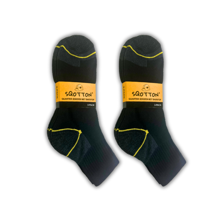 6 paar Quarter/Halfhoge Werksokken met gemêleerd hak en teen Zwart