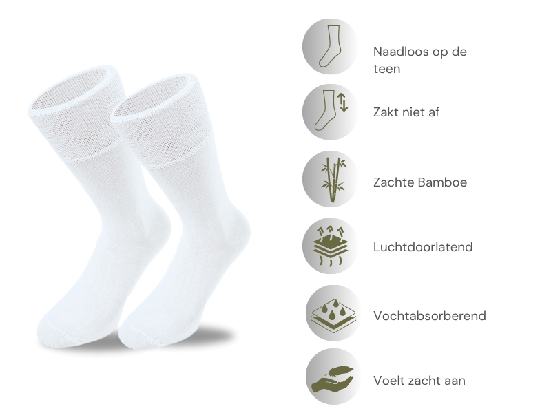 6 paar Bamboe sokken Naadloos Wit