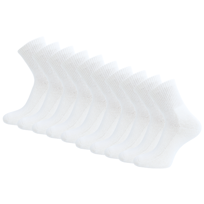 10 paar Badstof Quarter Sneakersokken Extra gevoerd Naadloos Wit