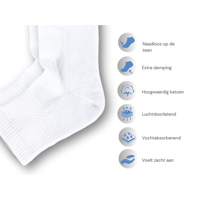 10 paar Badstof Quarter Sneakersokken Extra gevoerd Naadloos Wit