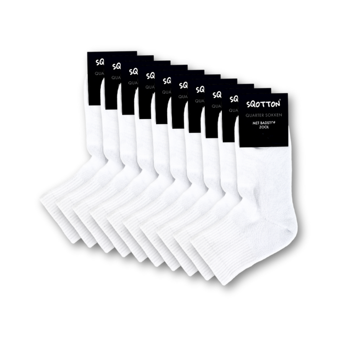 10 paar Badstof Quarter Sneakersokken Extra gevoerd Naadloos Wit