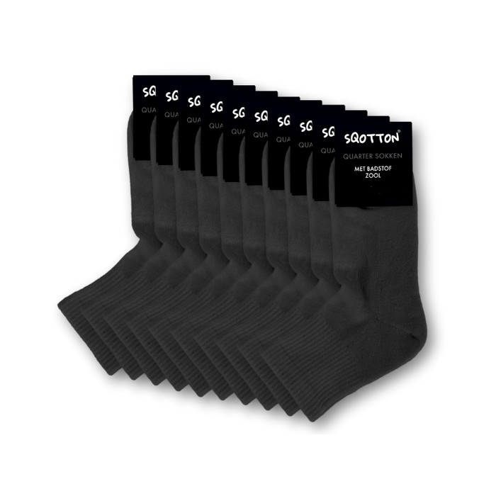 10 paar Badstof Quarter Sneakersokken Extra gevoerd Naadloos Zwart