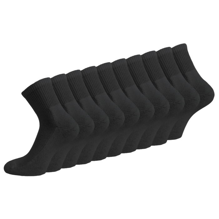 10 paar Badstof Quarter Sneakersokken Extra gevoerd Naadloos Zwart