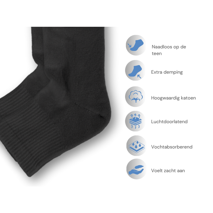 10 paar Badstof Quarter Sneakersokken Extra gevoerd Naadloos Zwart