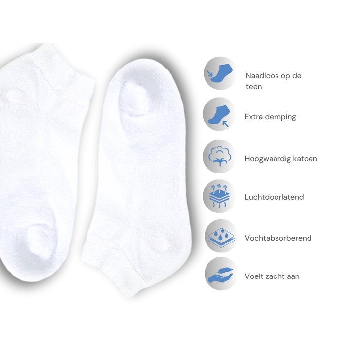 10 paar Badstof Sneakersokken Extra gevoerd Naadloos Wit