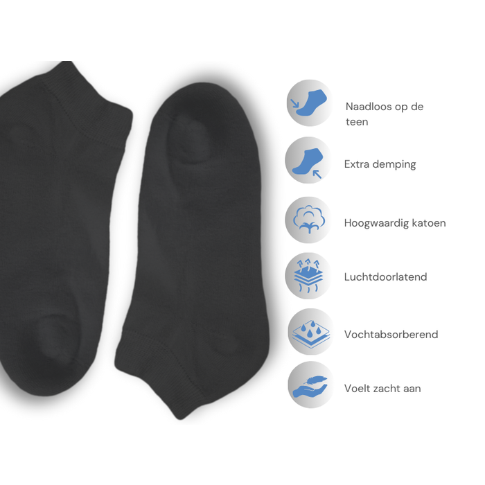 10 paar Badstof Sneakersokken Extra gevoerd Naadloos Zwart