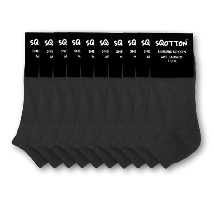 10 paar Badstof Sneakersokken Extra gevoerd Naadloos Zwart