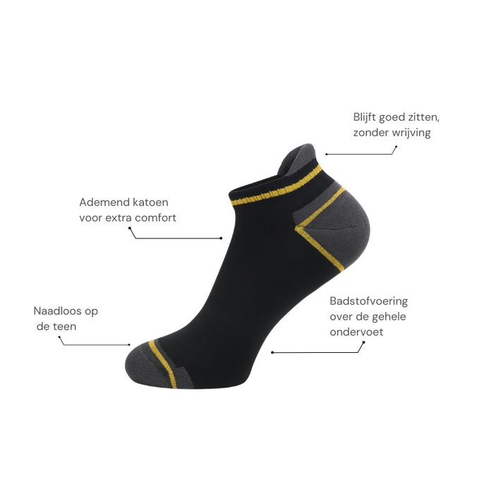 6 paar Lage Werksokken met Badstofvoering en Lipje Naadloos Zwart